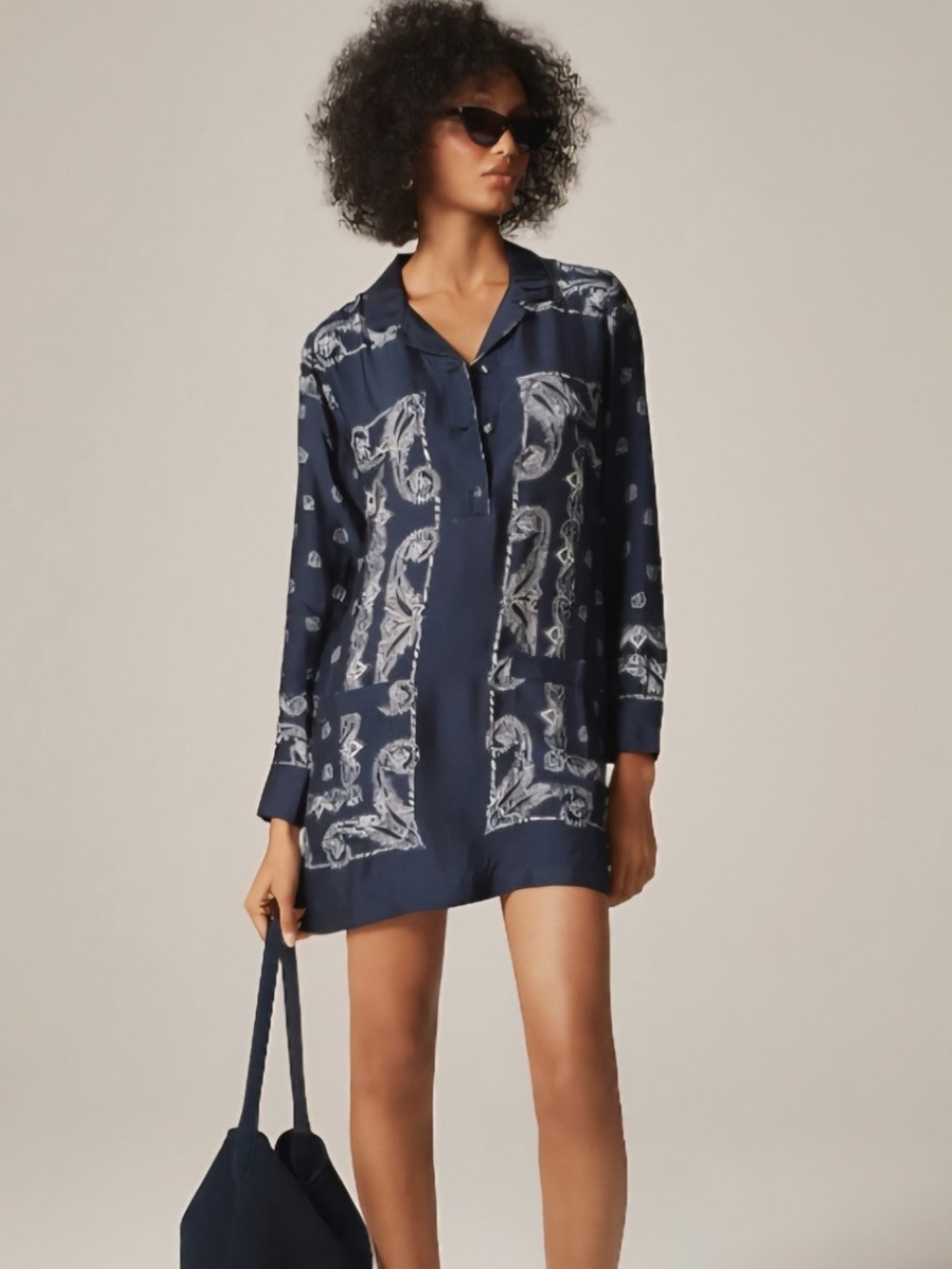 J.Crew Size 6 Relaxed Fit Shirt-dress Bandana Print Navy